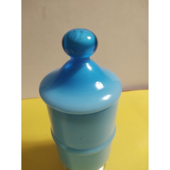 9" Gunnar Ander Design Encased Blue/Turquoise Opaline Art Glass Jar Lidded - Picture 9 of 12